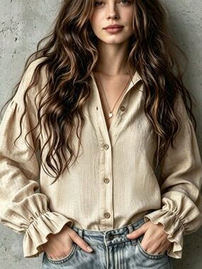 Button Up Flounce Sleeve Shirt